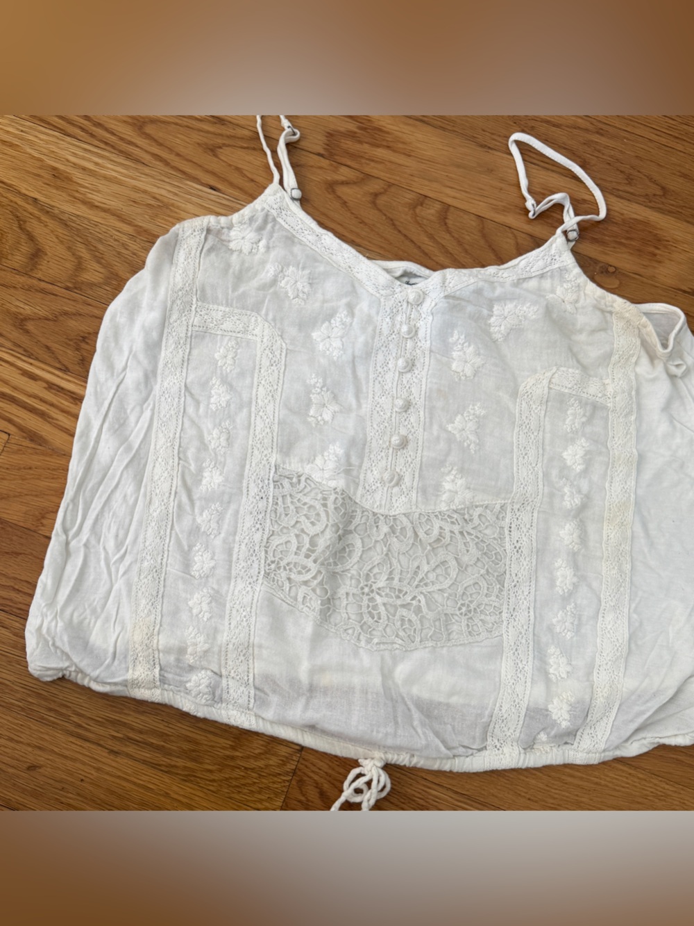 American Eagle White Embroidered Lace Boho Cami Tank Top - Picture 2 of 5